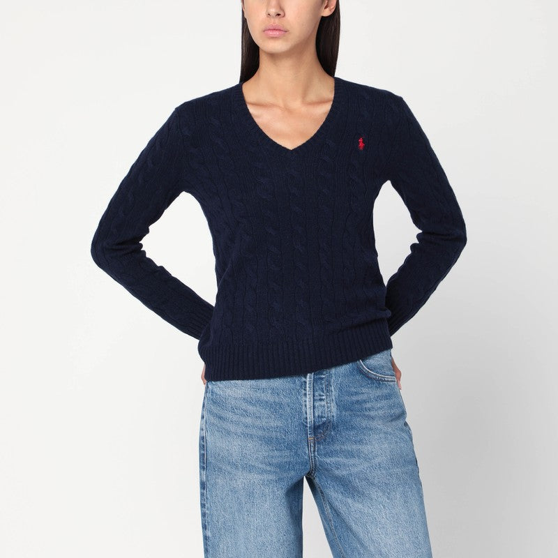 Polo Ralph Lauren Cable-Knit Wool and Cashmere V-Neck Sweater Blue Blue