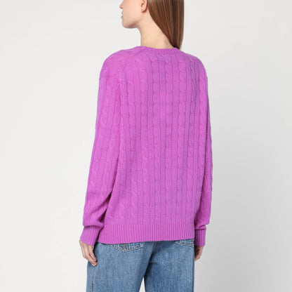 Polo Ralph Lauren Purple Cable-Knit Wool and Cashmere Sweater Purple
