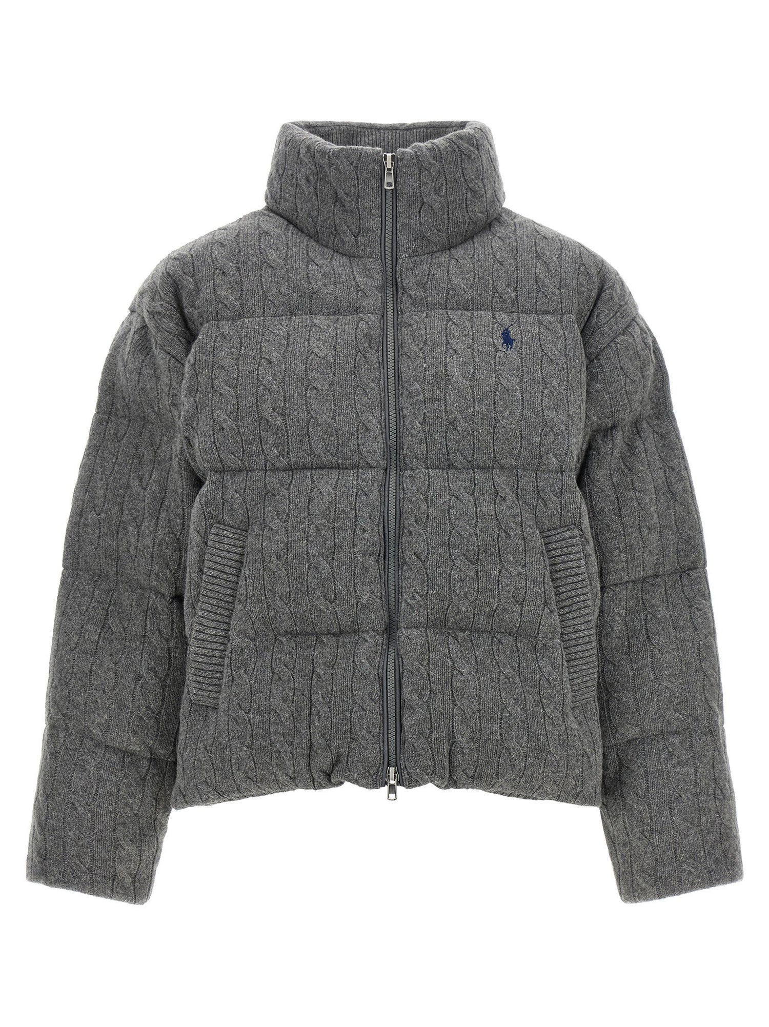 Polo Ralph Lauren Knitted Braided Down Jacket Gray