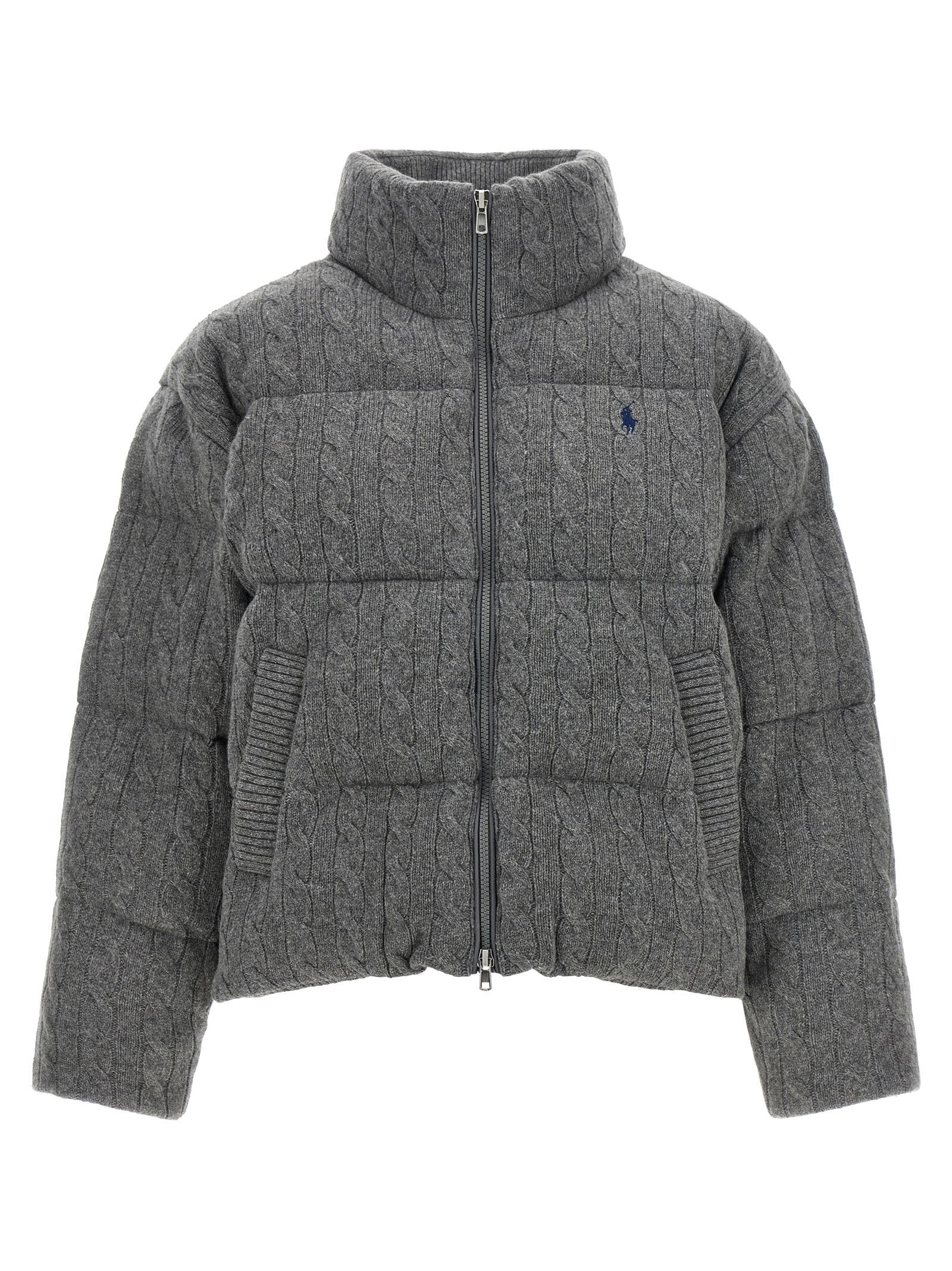 Polo Ralph Lauren Knitted Braided Down Jacket Gray