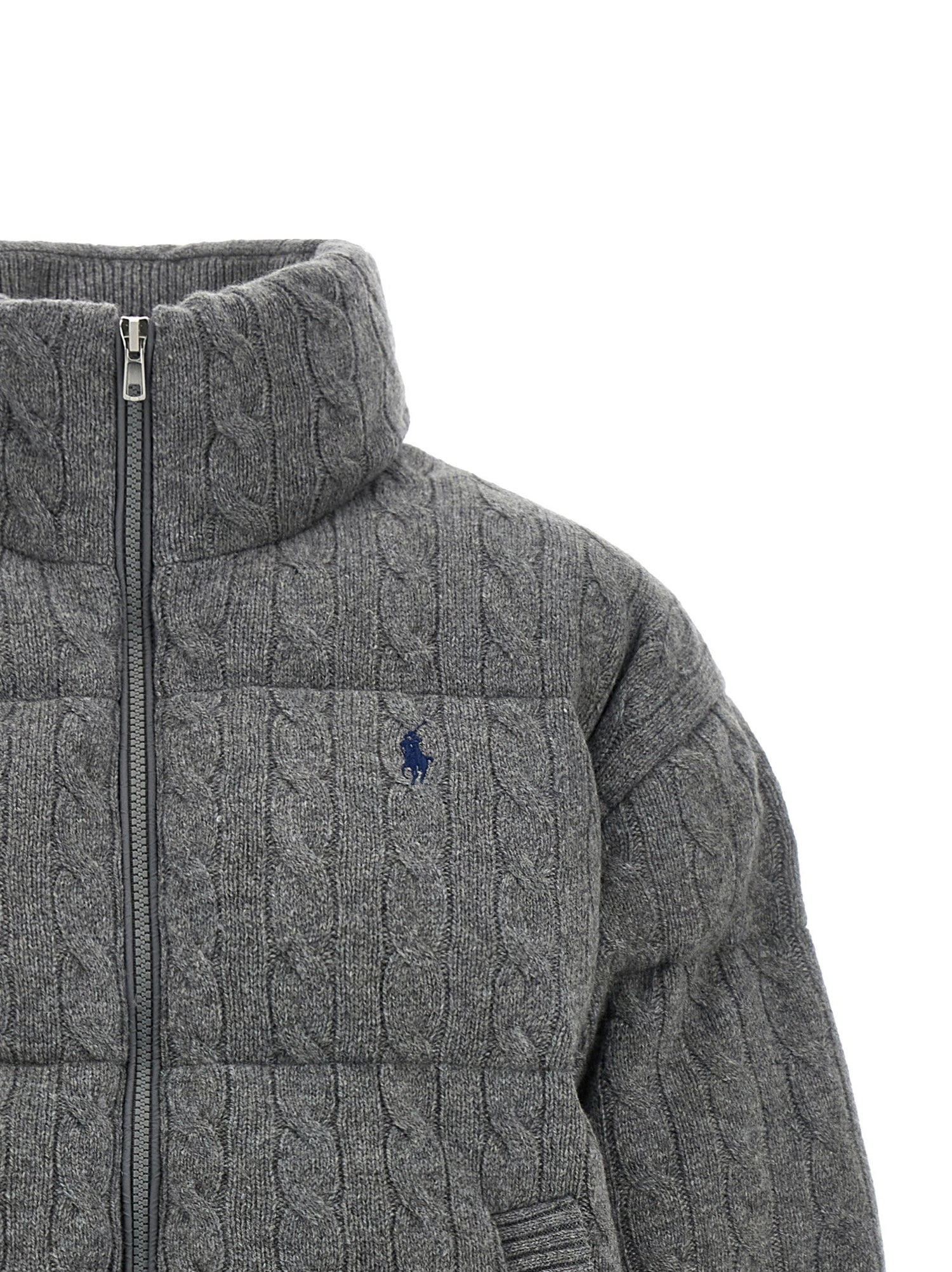 Polo Ralph Lauren Knitted Braided Down Jacket Gray