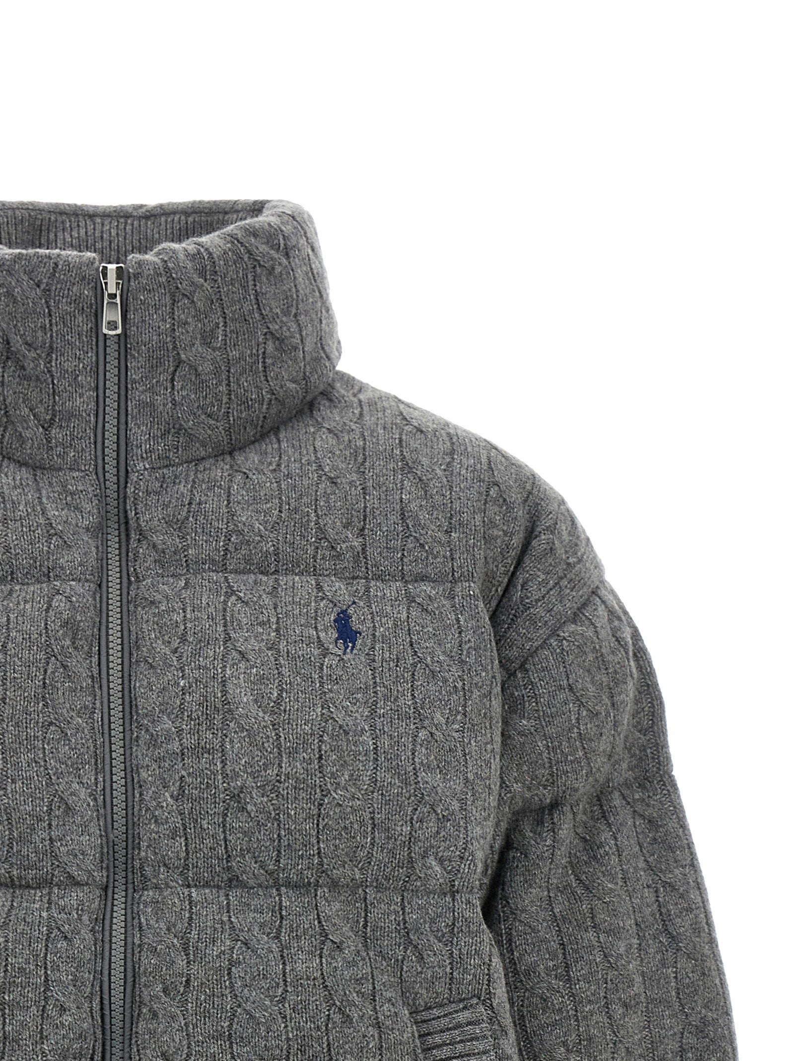 Polo Ralph Lauren Knitted Braided Down Jacket Gray