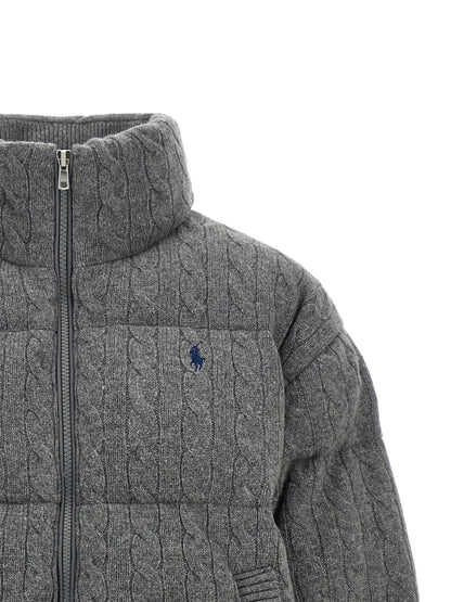 Polo Ralph Lauren Knitted Braided Down Jacket Gray