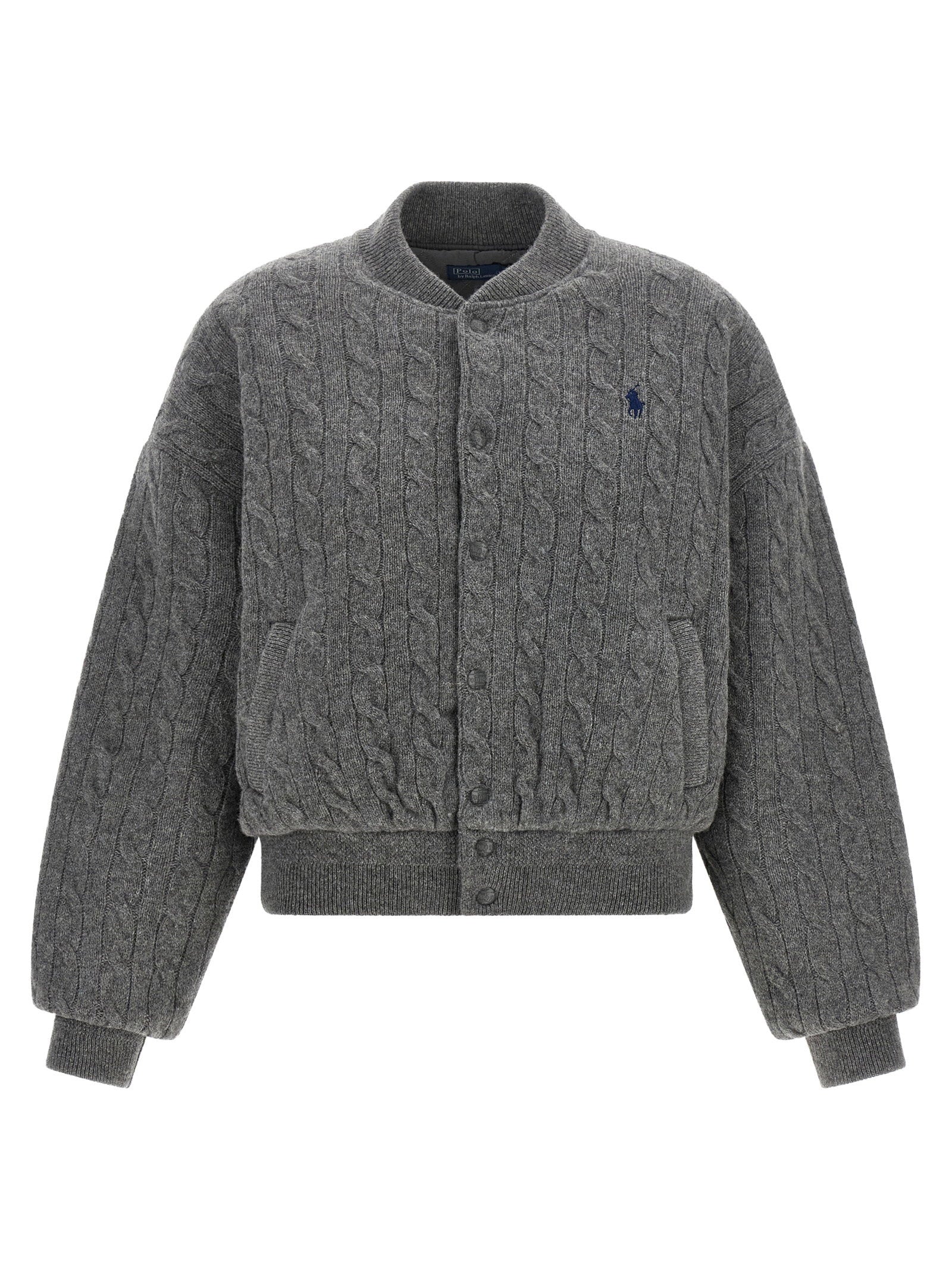 Polo Ralph Lauren Padded Knit Braided Bomber Jacket Gray