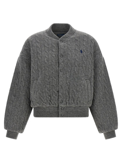 Polo Ralph Lauren Padded Knit Braided Bomber Jacket Gray