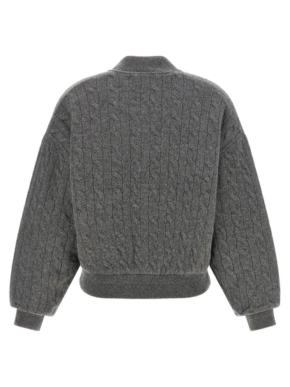 Polo Ralph Lauren Padded Knit Braided Bomber Jacket Gray