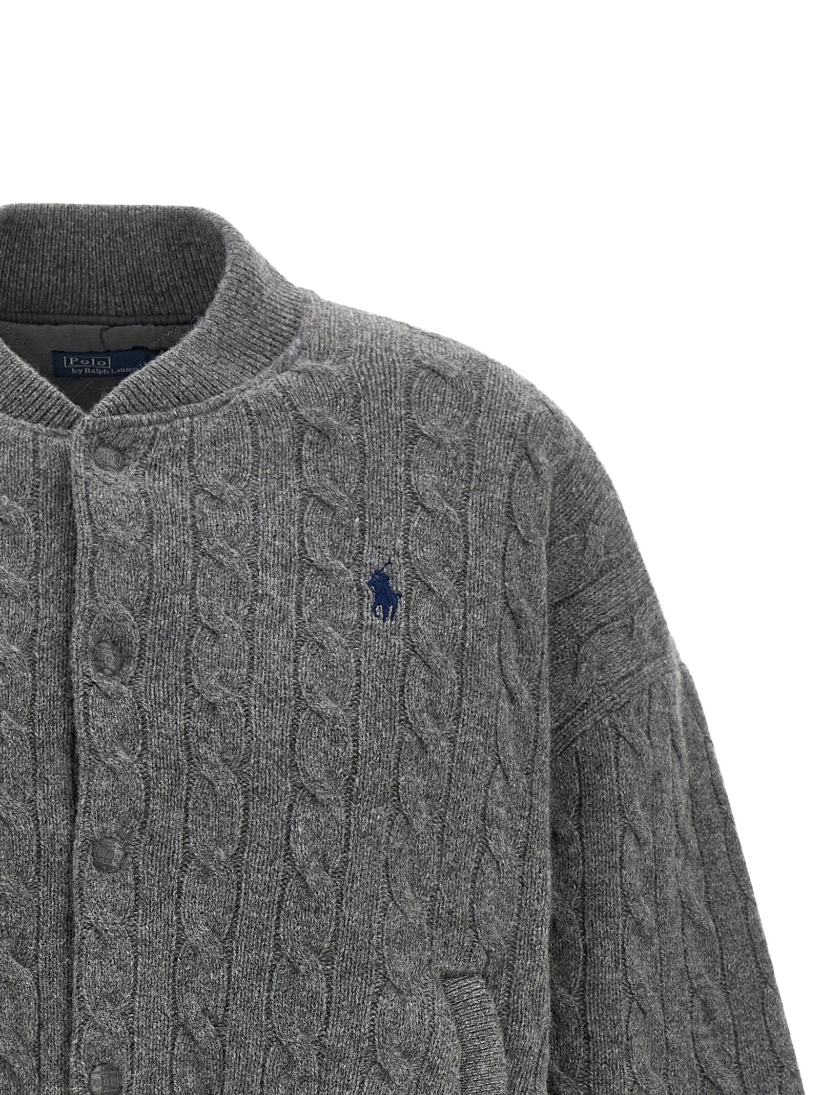 Polo Ralph Lauren Padded Knit Braided Bomber Jacket Gray