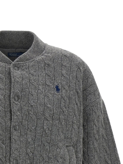 Polo Ralph Lauren Padded Knit Braided Bomber Jacket Gray