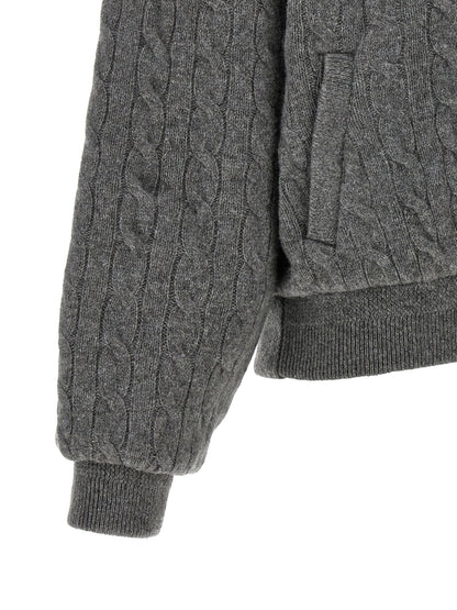 Polo Ralph Lauren Padded Knit Braided Bomber Jacket Gray