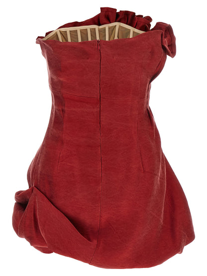 Magda Butrym Asymmetrical Dress With Pleats Red