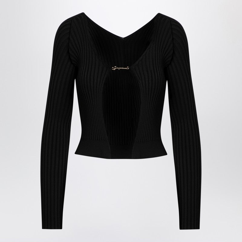 Jacquemus La Maille Pralu Long Black Ribbed Cardigan black