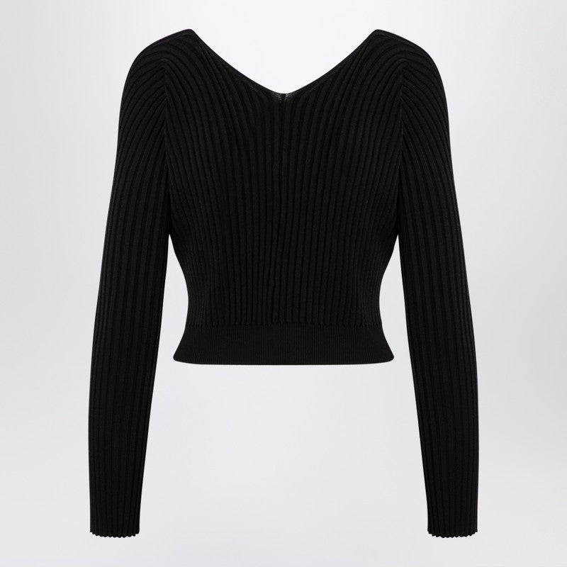 Jacquemus La Maille Pralu Long Black Ribbed Cardigan black