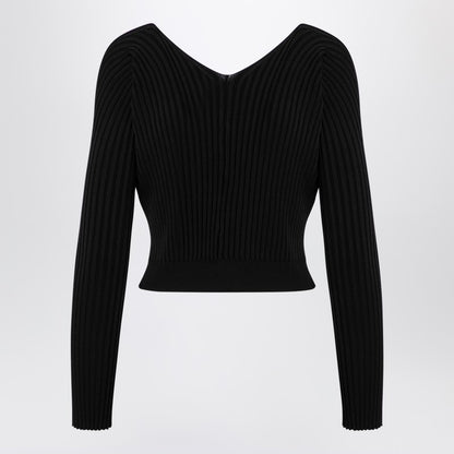 Jacquemus La Maille Pralu Long Black Ribbed Cardigan black