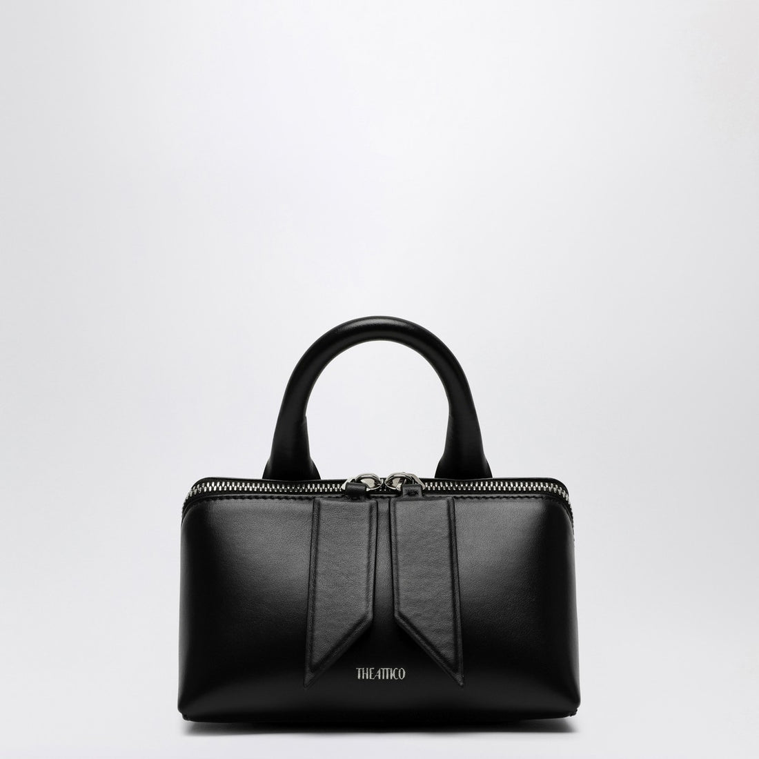 The Attico Black Leather Mini Bag with Double Zip and Logo Black