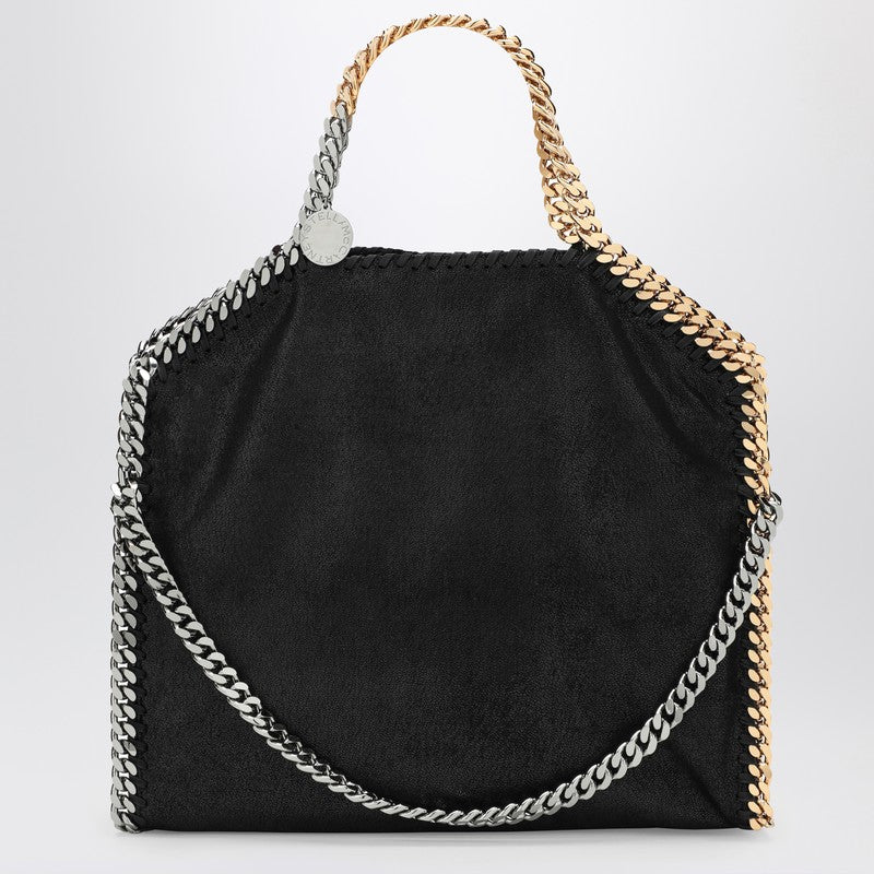 Stella McCartney Foldable Falabella Shaggy Deer Black Tote Bag with Gold and Silver Chain Black