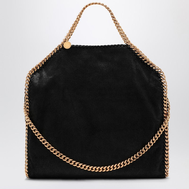 Stella McCartney Falabella Fold Over Black and Gold Tote Bag Black