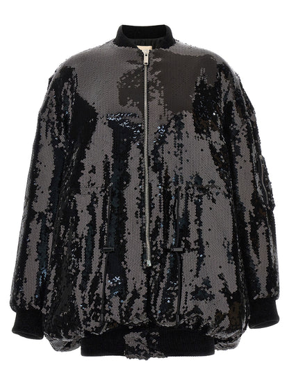 Alexandre Vauthier Sequin Bomber Jacket Black  