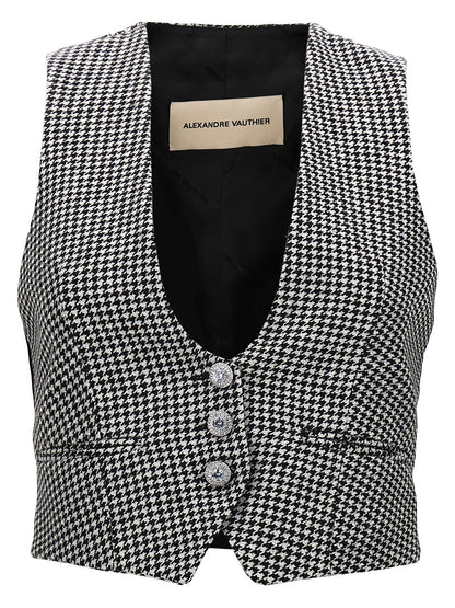 Alexandre Vauthier Houndstooth Waistcoat White/black