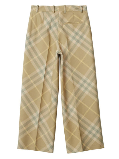 Burberry Check-Print Tailored Wool Trousers Beige