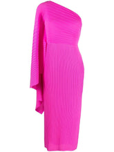 Solace London Pleated One-Shoulder Ribbed Midi Dress Fuchsia