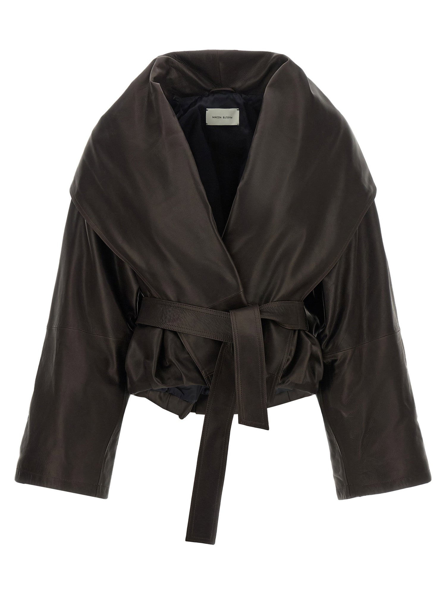 Magda Butrym Shawl Collar Leather Jacket Brown