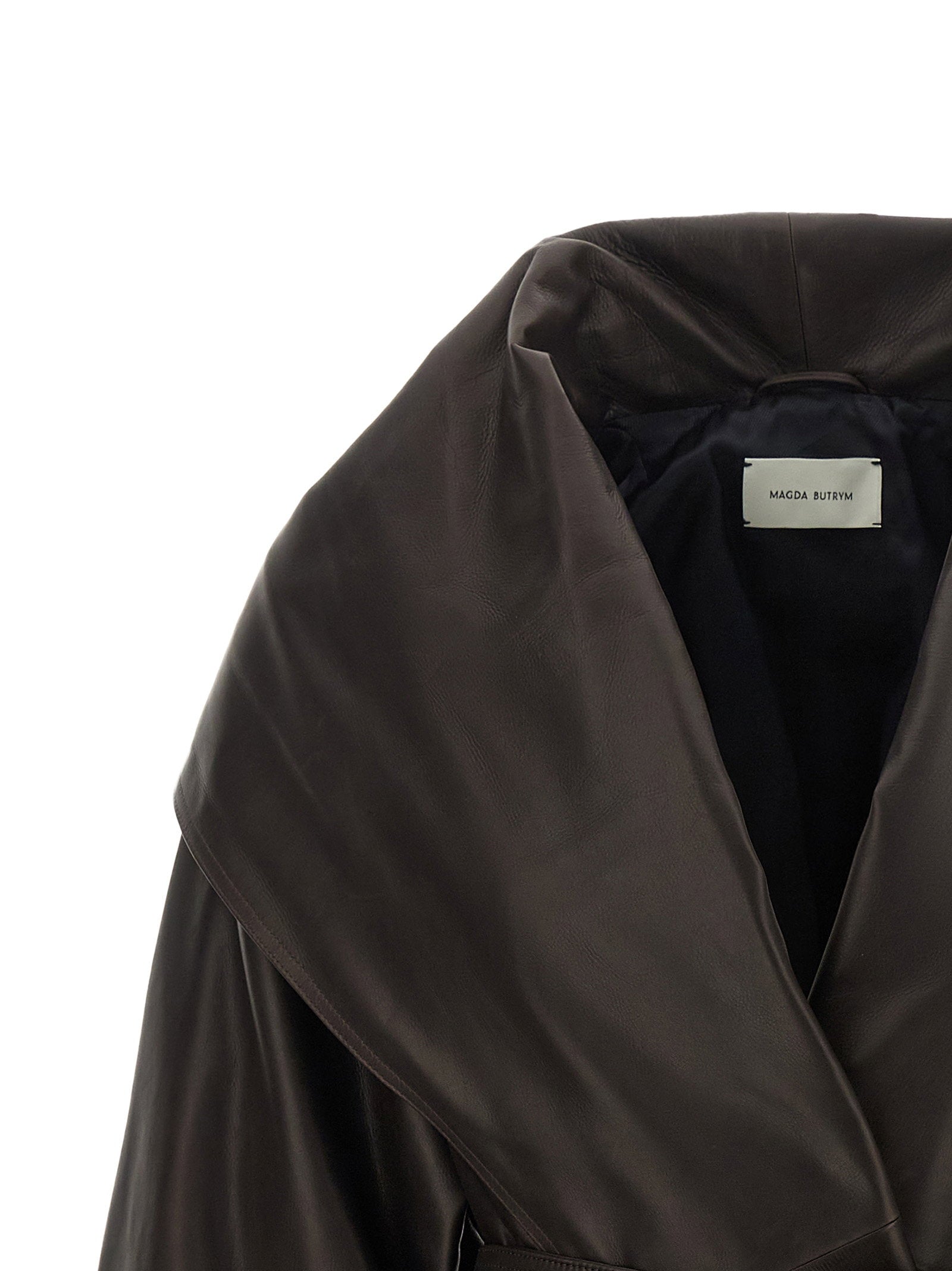 Magda Butrym Shawl Collar Leather Jacket Brown