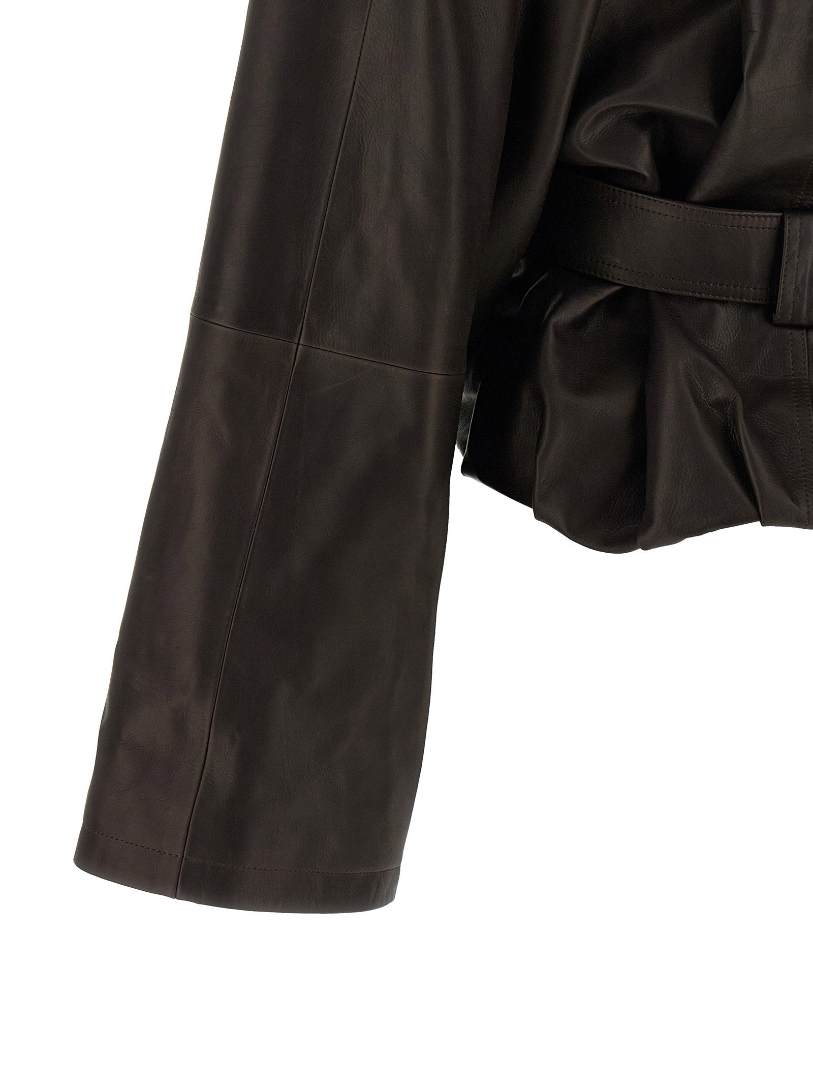 Magda Butrym Shawl Collar Leather Jacket Brown