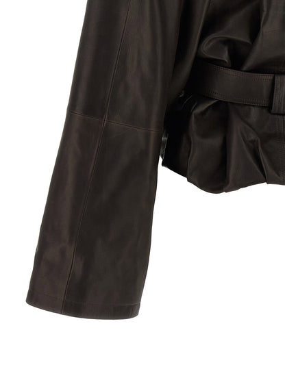 Magda Butrym Shawl Collar Leather Jacket Brown
