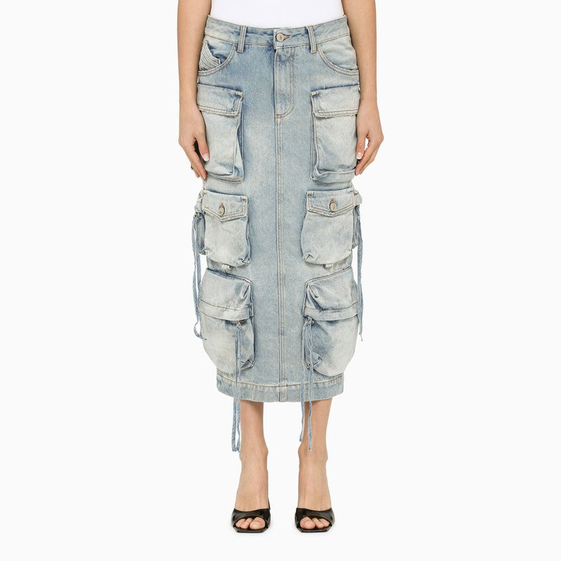 The Attico Blue Denim Cargo Midi Skirt light blue