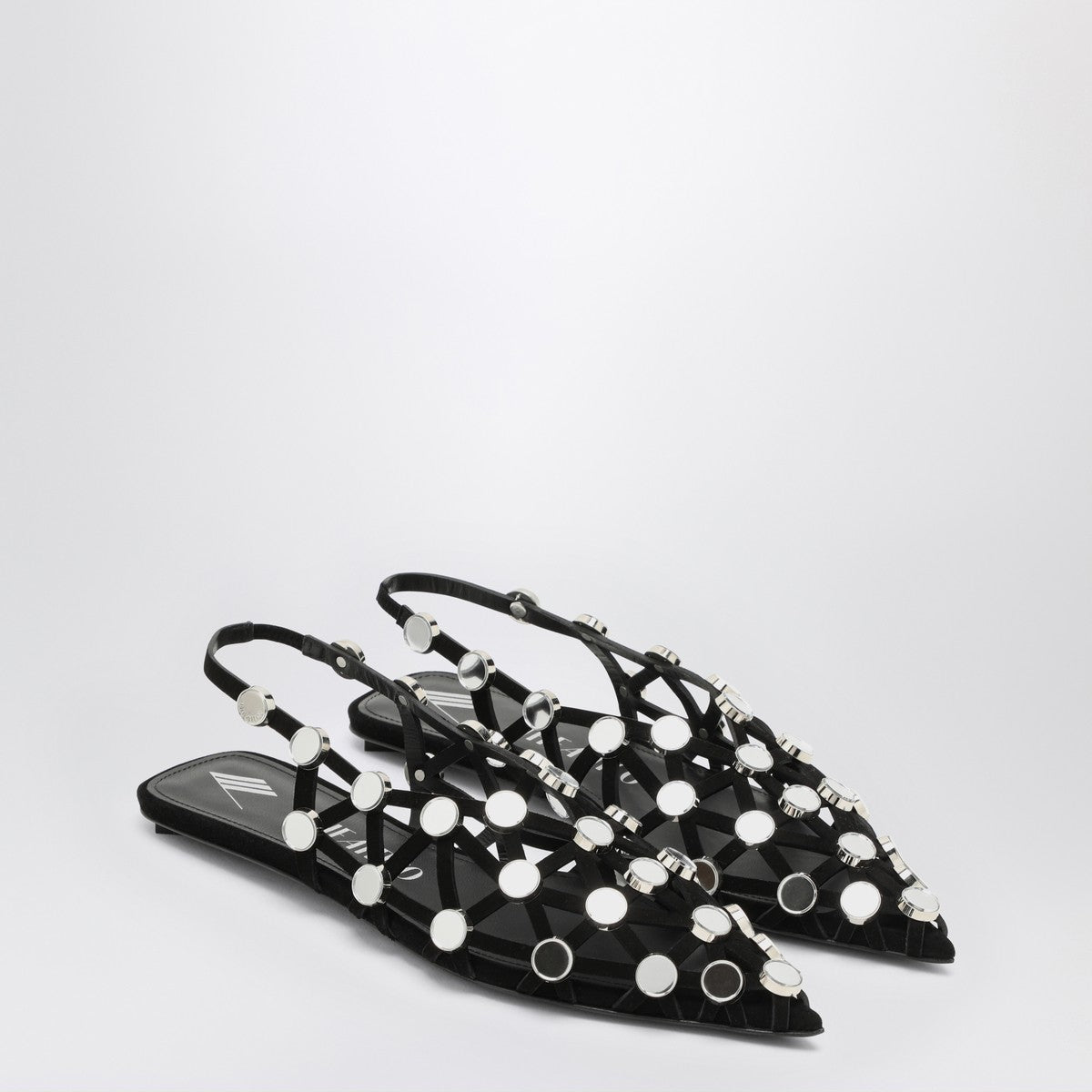 The Attico Black Suede Strappy Slingback Ballerinas with Mirror Embellishments Black