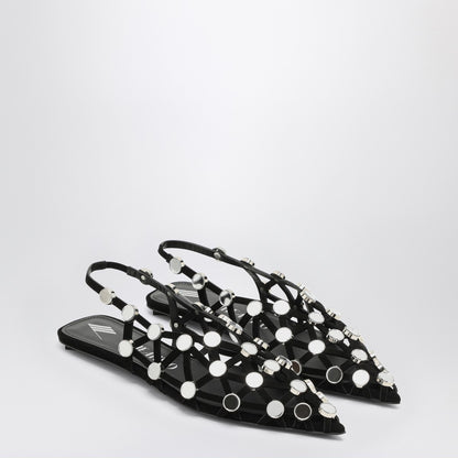 The Attico Black Suede Strappy Slingback Ballerinas with Mirror Embellishments Black