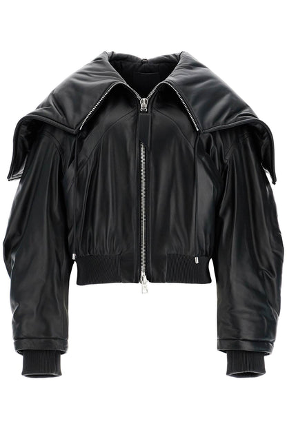 Nappa bomber jacket with oversized hood