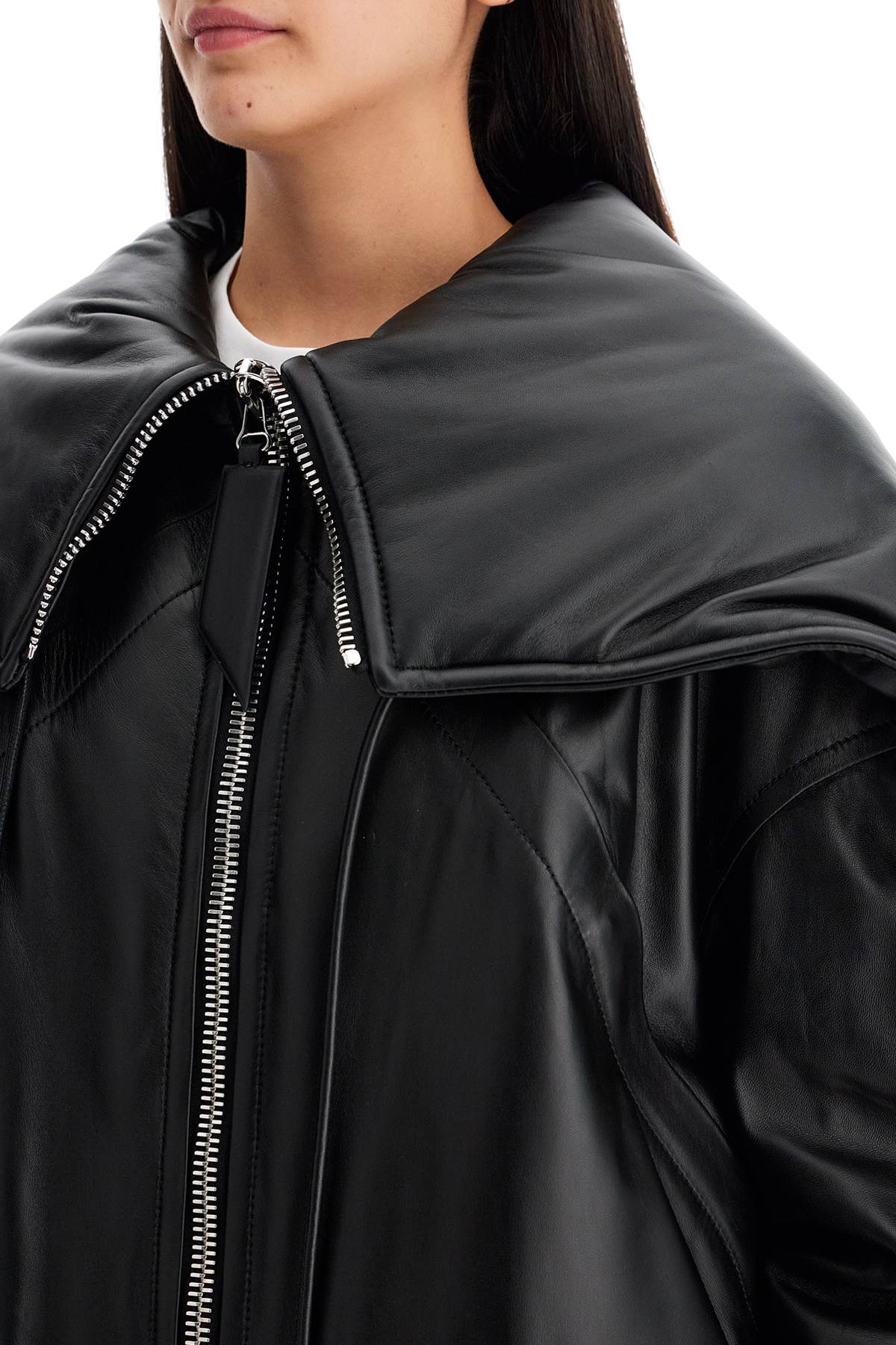 Nappa bomber jacket with oversized hood