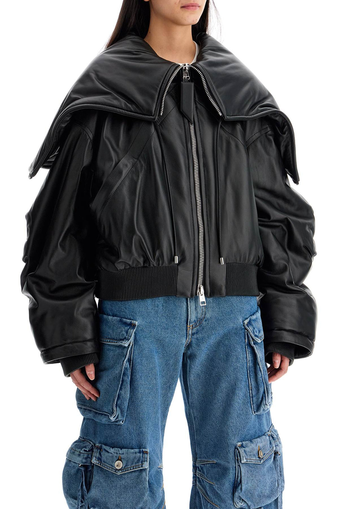 Nappa bomber jacket with oversized hood