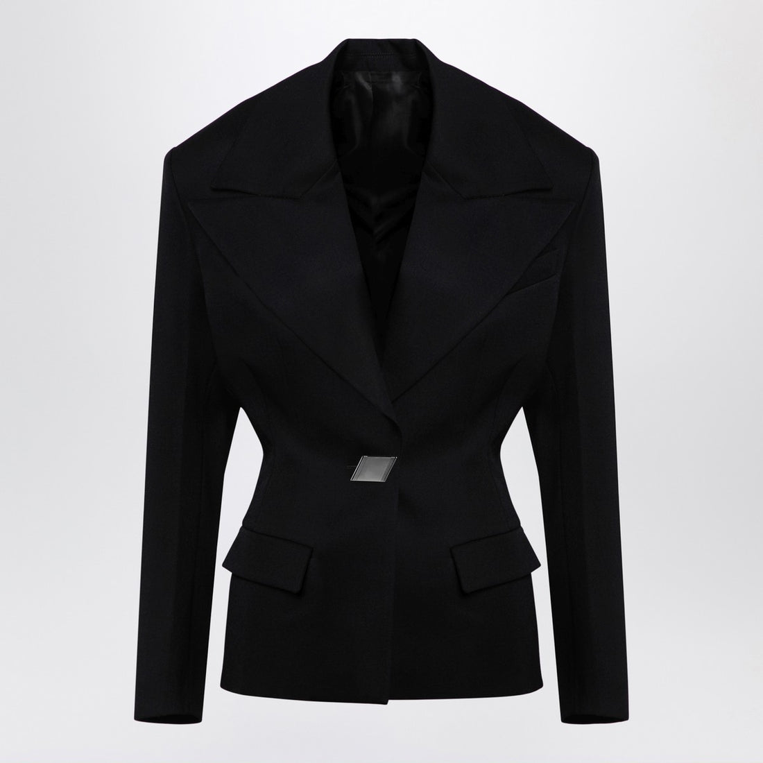 The Attico Black Wool Single-Breasted Jacket with Epaulettes Black