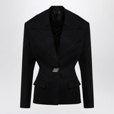 The Attico Black Wool Single-Breasted Jacket with Epaulettes Black