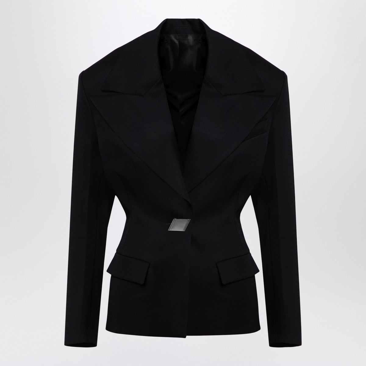 The Attico Black Wool Single-Breasted Jacket with Epaulettes Black