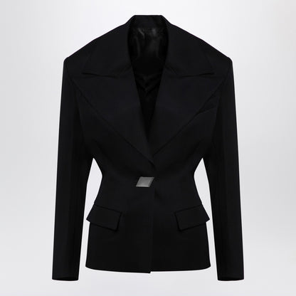 The Attico Black Wool Single-Breasted Jacket with Epaulettes Black