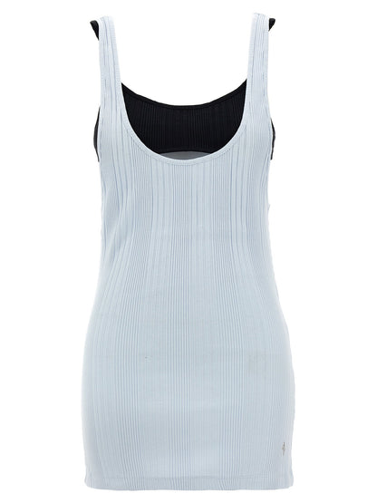 The Attico Logo Ribbed Top Light blue