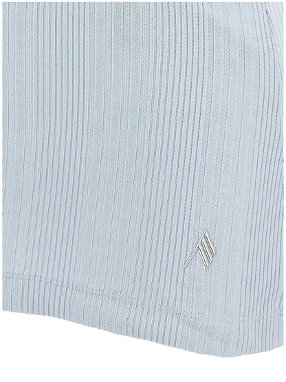 The Attico Logo Ribbed Top Light blue