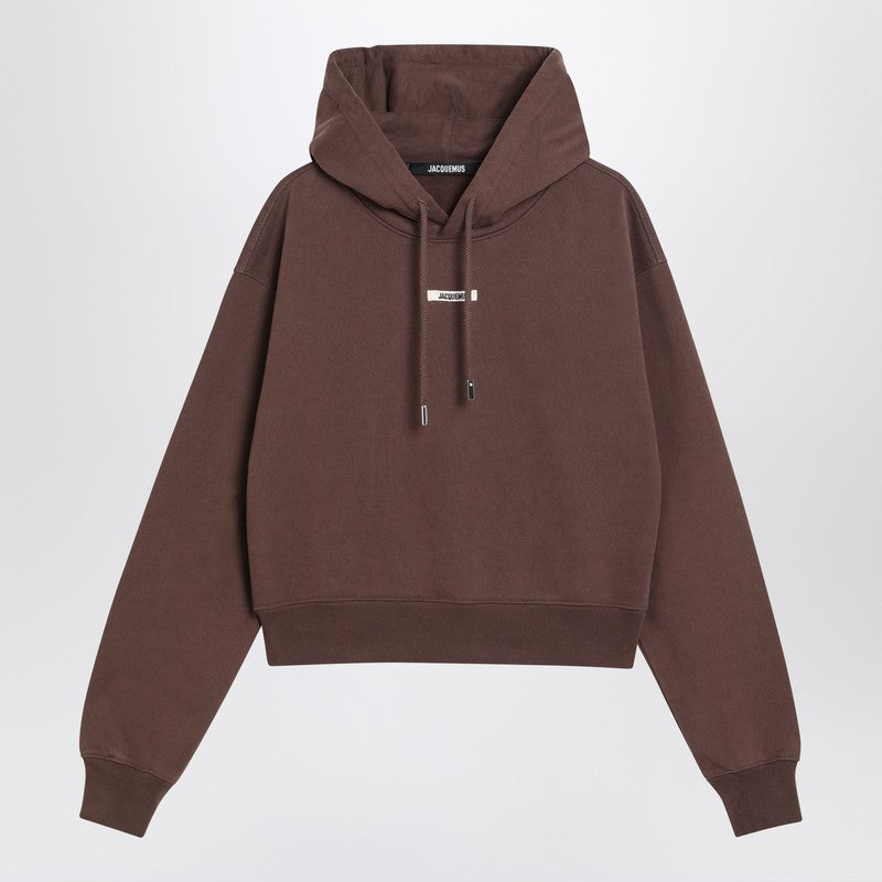 Jacquemus Brown Grosgrain Cropped Hooded Cotton Sweatshirt Brown
