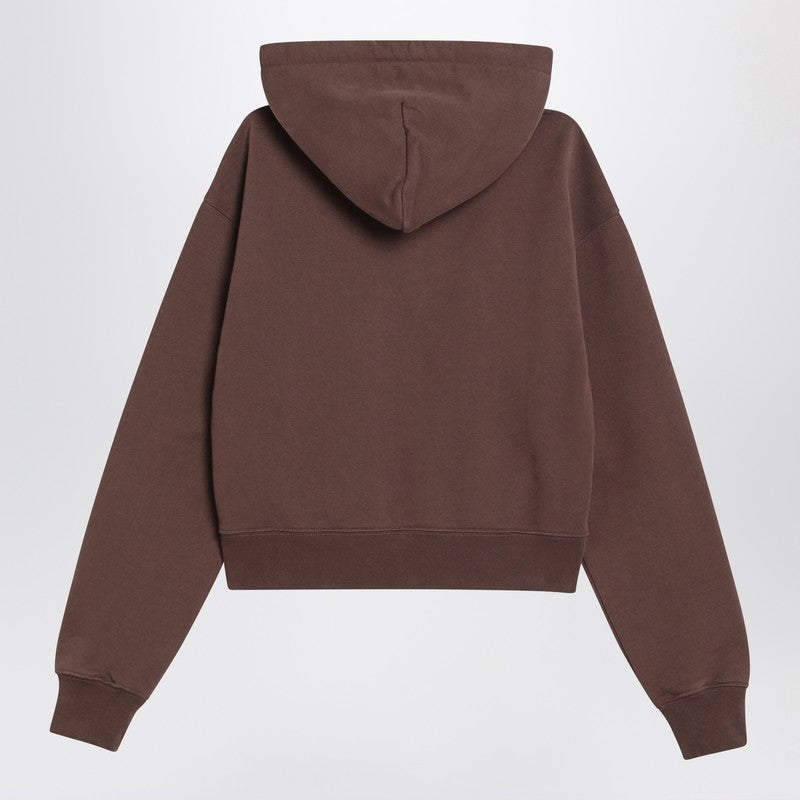Jacquemus Brown Grosgrain Cropped Hooded Cotton Sweatshirt Brown