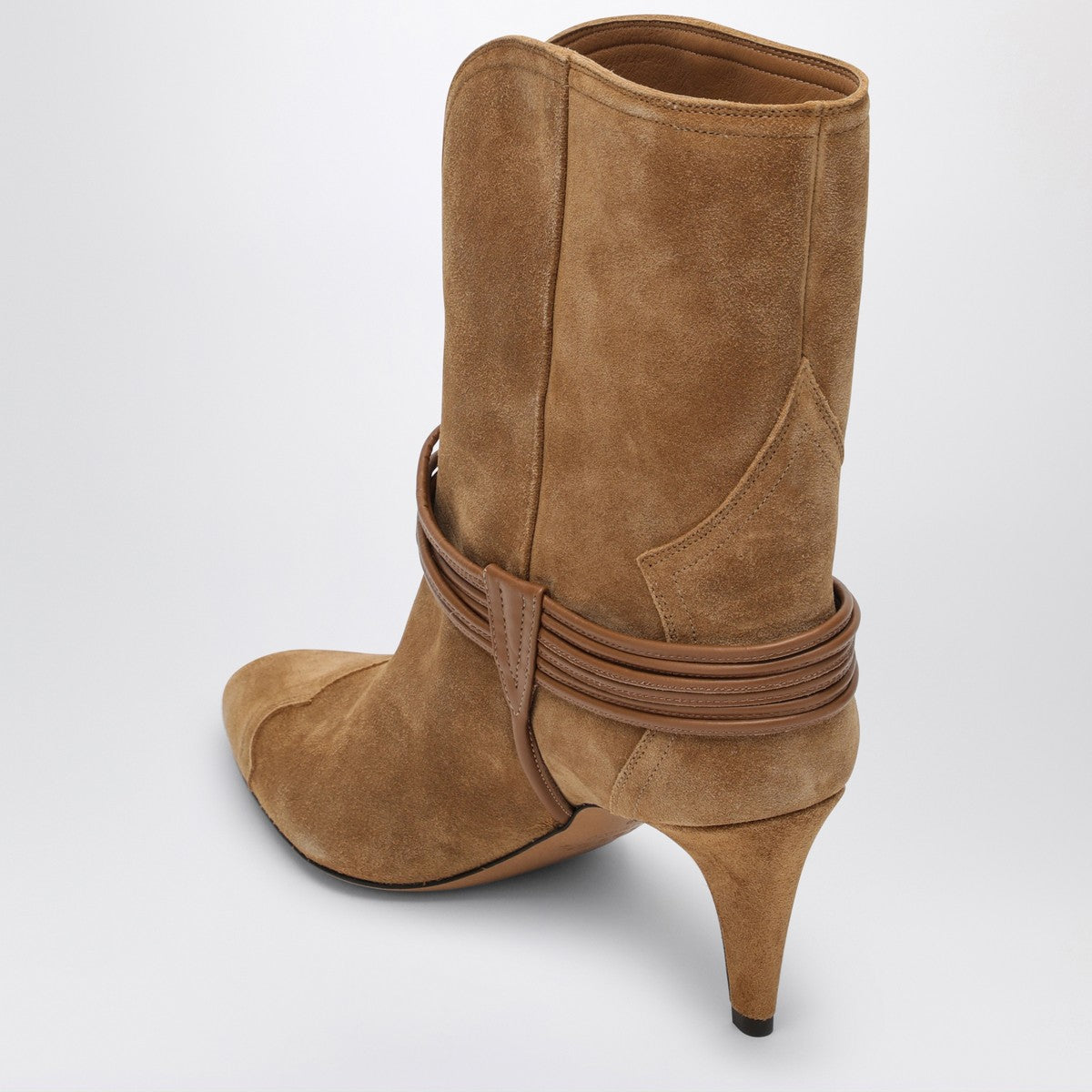 Isabel Marant Low Suede Pointed Boots with Leather Jewel Loops Brown