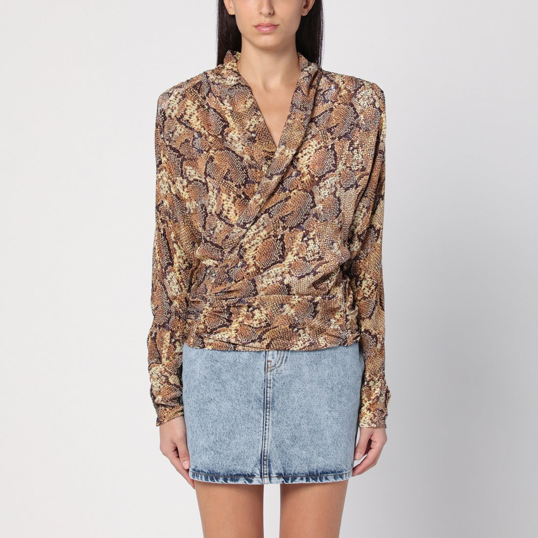 Isabel Marant Snake Print Silk Marlin Blouse Beige