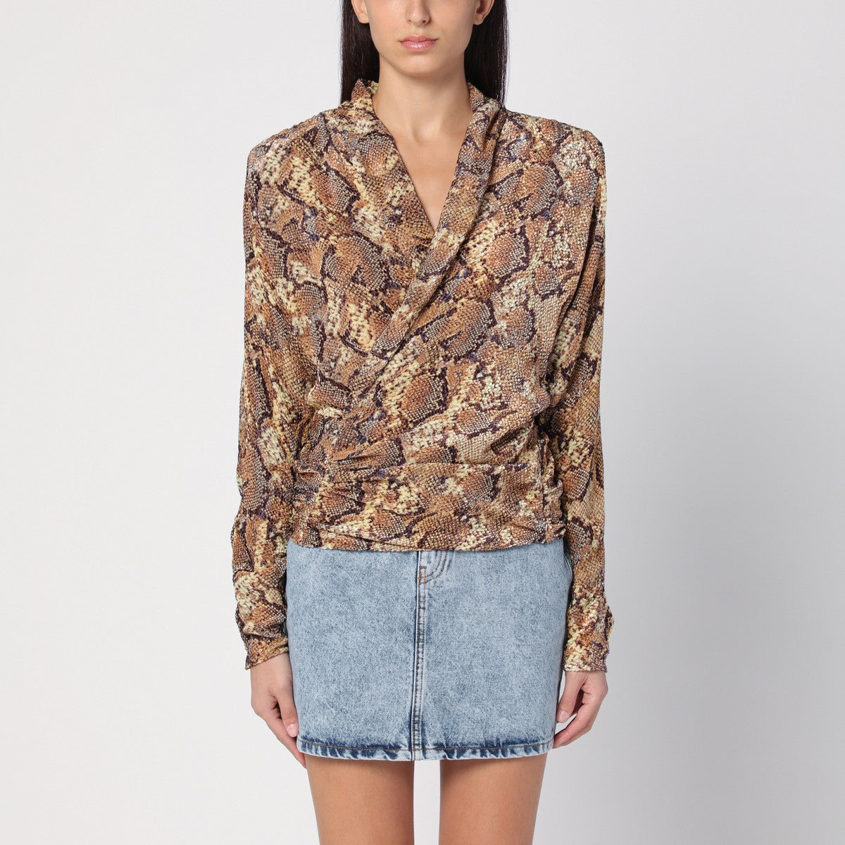Isabel Marant Snake Print Silk Marlin Blouse Beige
