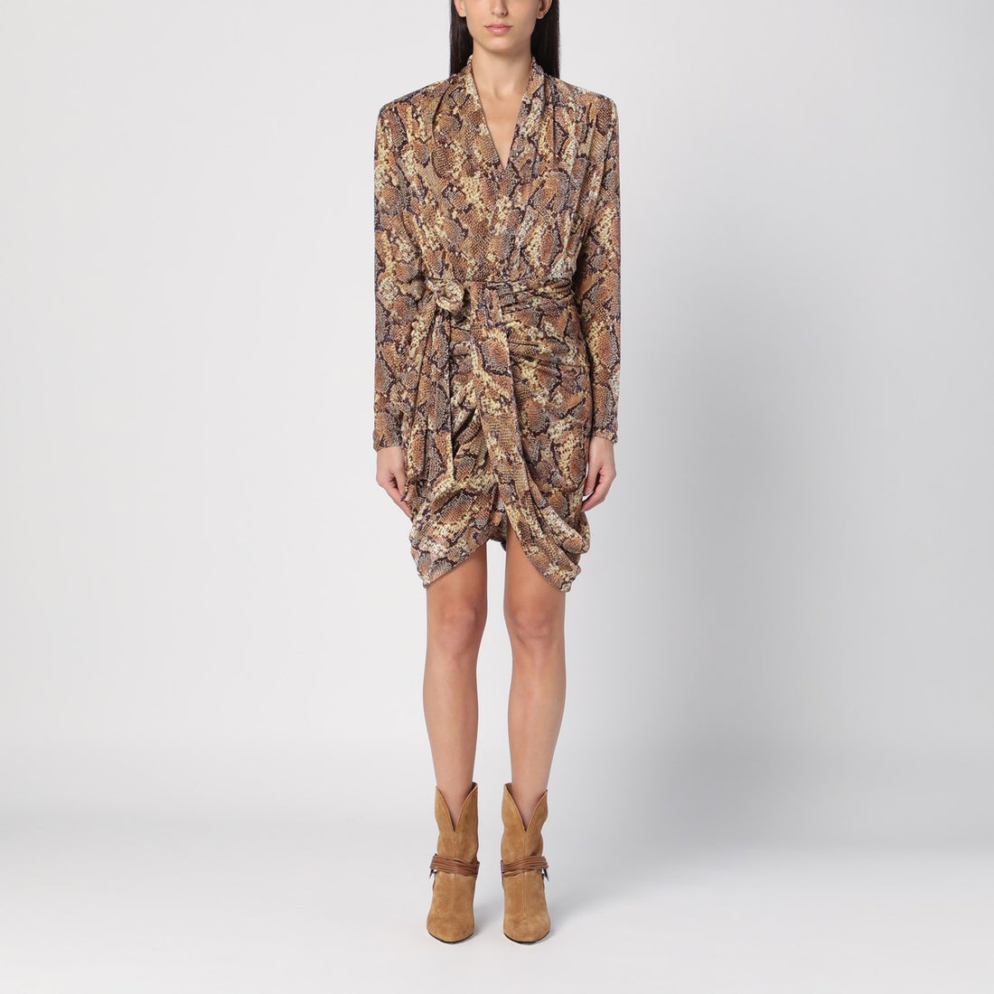 Isabel Marant Cleora Snake-Print Silk Velvet Dress Beige