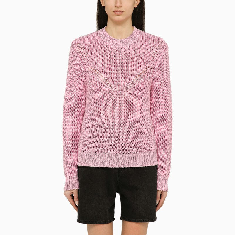 Isabel Marant Recycled Pink Crew-Neck Sweater in Perforated Knit Pink
