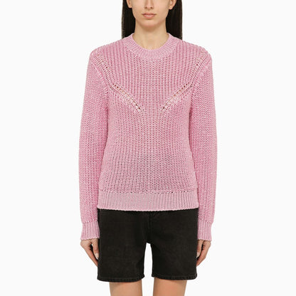 Isabel Marant Recycled Pink Crew-Neck Sweater in Perforated Knit Pink