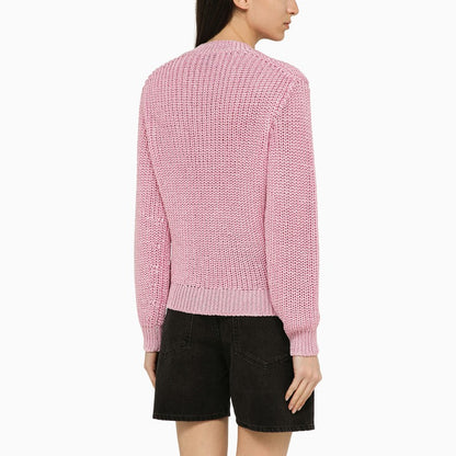 Isabel Marant Recycled Pink Crew-Neck Sweater in Perforated Knit Pink