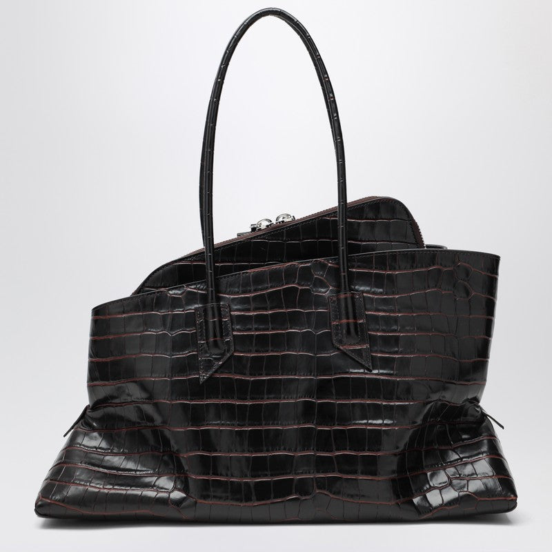 The Attico La Passeggiata Medium Croc-Embossed Leather Bag Brown